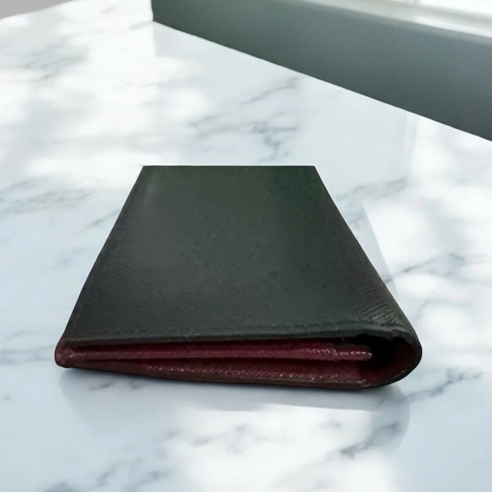 PRADA Saffiano Leather Long Wallet Black Burgundy Multi-Color‎ Interior